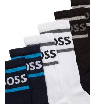 BOSS Lot de 3 chaussettes CC à rayures côtelées blanc, noir, marine