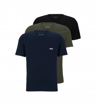 BOSS Lot de 3 T-shirts vert, noir, bleu marine