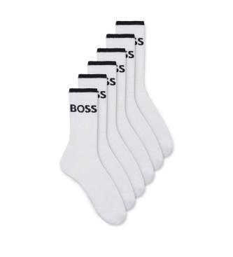 BOSS Pack of six white ribbed cotton socks