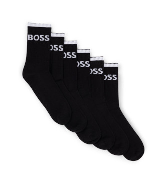 BOSS Set van zes zwarte geribbelde katoenen sokken