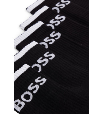 BOSS Conjunto de seis meias pretas de algodo com nervuras