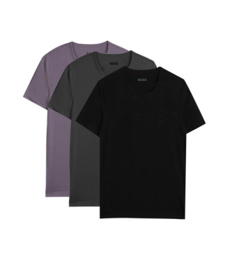 BOSS Conjunto de trs T-shirts preto, cinzento e roxo
