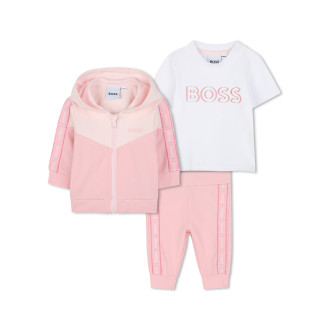 BOSS 3-piece tracksuit set pink, white