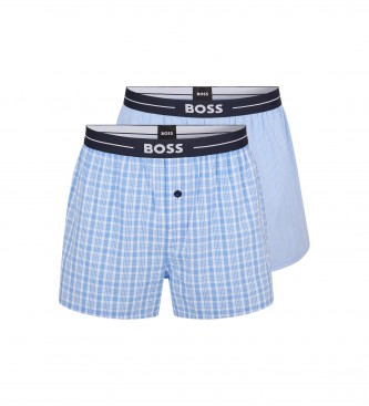 BOSS Pack 2 short de pyjama ceinture logo bleu, rayures bleu