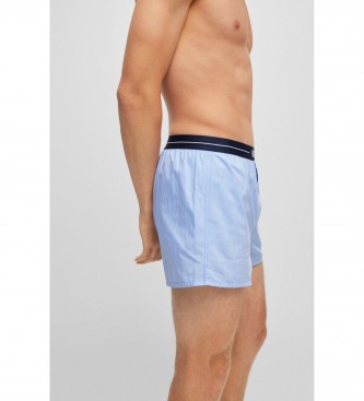 BOSS 2er Pack Pyjama-Shorts Logo-Bund blau, Streifen blau