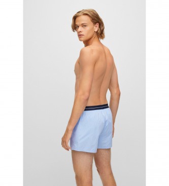 BOSS 2er Pack Pyjama-Shorts Logo-Bund blau, Streifen blau
