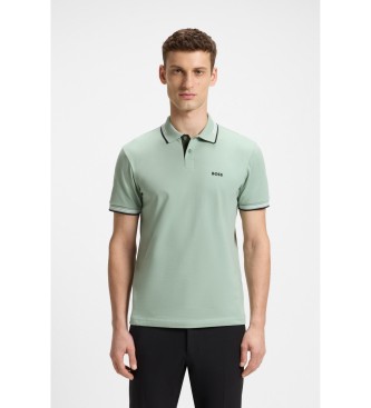 BOSS Polo slim fit en coton stretch avec dtails de la marque en vert