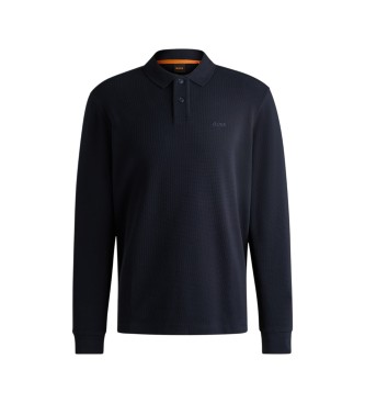 BOSS Polo in cotone con struttura a griglia marina