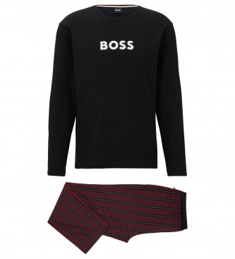 BOSS Logotipo pijamas Contraste preto, vermelho