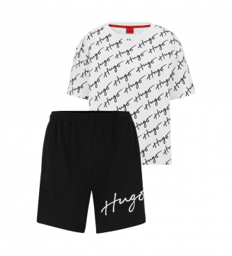 HUGO Pijama de corte descontrado Caligrafia do logtipo branco, preto