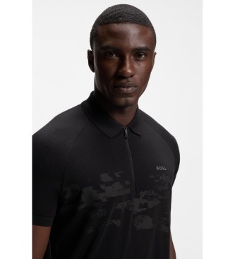 BOSS P�lo com fecho de correr e gr�ficos reflectores preto