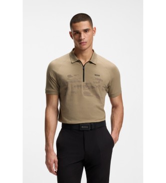 BOSS Polo Rits met reflecterende afbeeldingen bruin