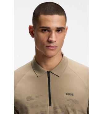 BOSS Polo Rits met reflecterende afbeeldingen bruin