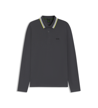 BOSS Polo  manches longues en piqu de coton gris fonc