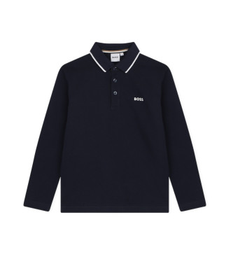 BOSS Langrmet poloshirt i marinebl