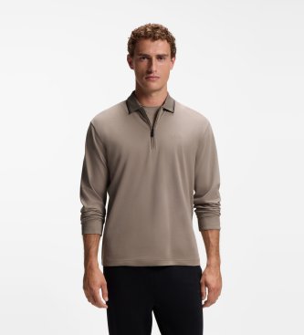 BOSS Polo Plissé de manga longa marrom
