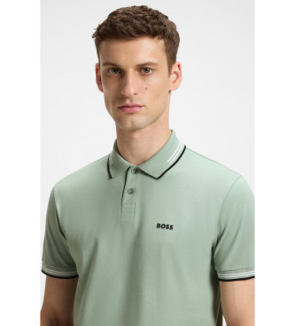 BOSS Stretch cotton slim fit polo shirt with green brand details