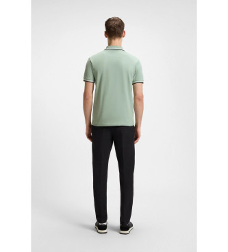 BOSS Stretch cotton slim fit polo shirt with green brand details