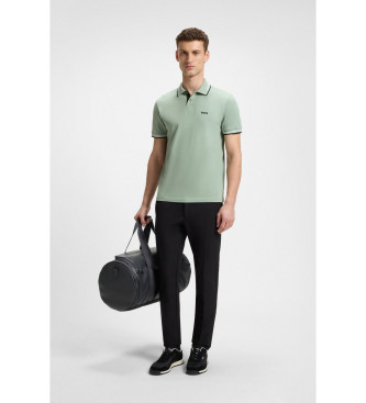 BOSS Stretch cotton slim fit polo shirt with green brand details