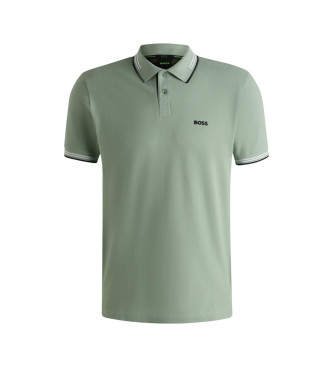 BOSS Stretch cotton slim fit polo shirt with green brand details