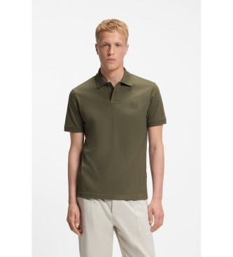 BOSS Polo slim fit in cotone elasticizzato con applicazione logo verde