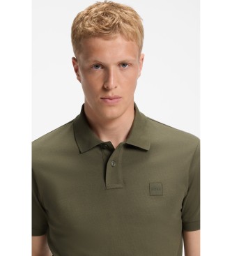 BOSS Polo slim fit in cotone elasticizzato con applicazione logo verde