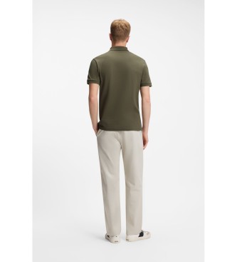 BOSS Polo slim fit in cotone elasticizzato con applicazione logo verde