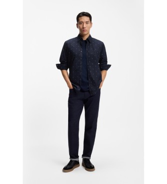 BOSS Chemise en popeline � coupe r�guli�re, imprim� marine