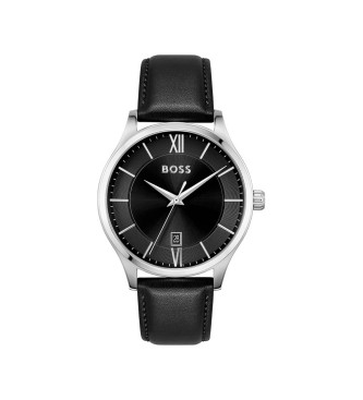 BOSS Analogue watch with leather strap Elite black
