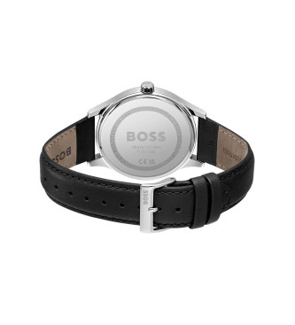 BOSS Analogue watch with leather strap Elite black