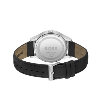 BOSS Analogue watch with leather strap Purity black