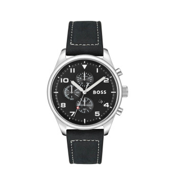 BOSS Analogue Watch with Leather Strap View Black