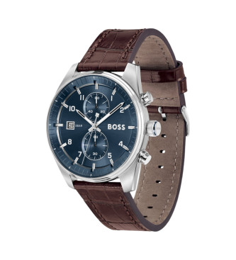 BOSS Chronographenuhr mit Lederarmband Skytraveller marine