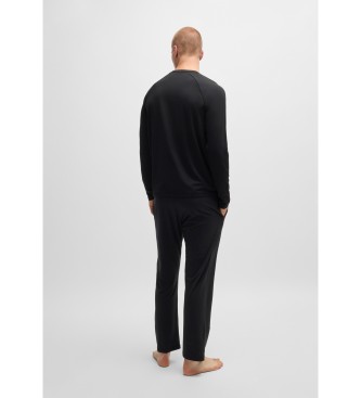 BOSS Regular fit knitted pyjamas with tonal topstitching   Black