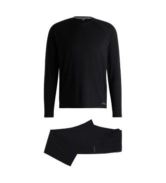 BOSS Regular fit knitted pyjamas with tonal topstitching   Black