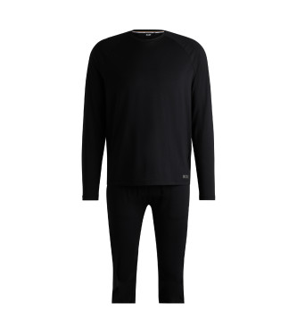 BOSS Regular fit knitted pyjamas with tonal topstitching   Black