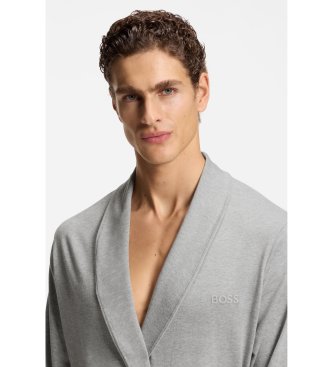 BOSS Peignoir en maille de coton avec logo brodé gris