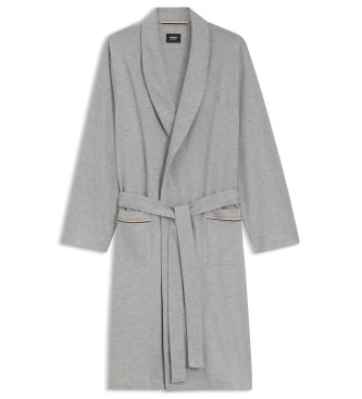 BOSS Peignoir en maille de coton avec logo brodé gris