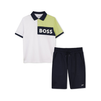 BOSS Set med vit polotrja och shorts, marinbl