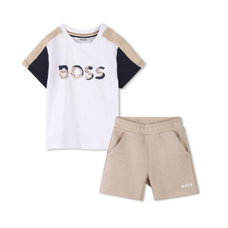 BOSS Korte broek en T-shirt wit, bruin