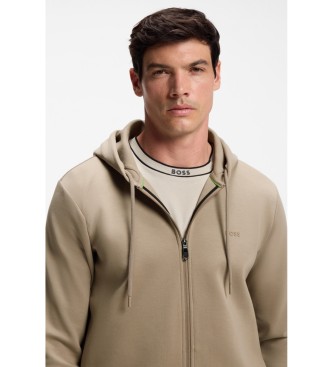 BOSS Beigefarbener Baumwoll-Stretch-Kapuzenpullover mit Rei�verschluss