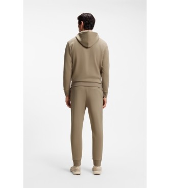 BOSS Beigefarbener Baumwoll-Stretch-Kapuzenpullover mit Rei�verschluss