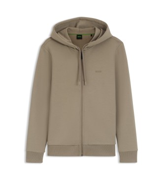 BOSS Beigefarbener Baumwoll-Stretch-Kapuzenpullover mit Rei�verschluss