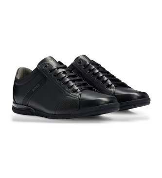 BOSS Leather trainers with odour control lining Saturn black