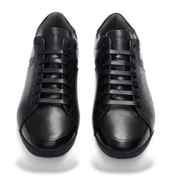 BOSS Leather trainers with odour control lining Saturn black