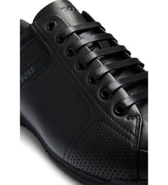 BOSS Leather trainers with odour control lining Saturn black