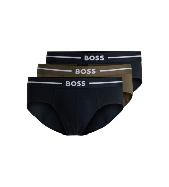 BOSS 3-pak slipów z logo czarny, zielony