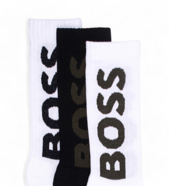 BOSS Set de 3 Calcetines con logotipo blanco, negro