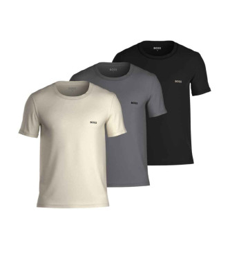 BOSS Set med 3 logobroderade T-shirts beige, gr, svart