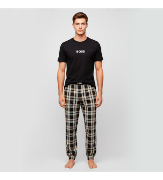 BOSS Set de pijama liso y a cuadros negro